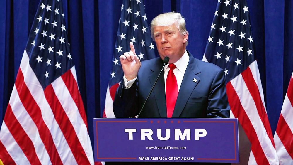 Donald Trump's Presidential Announcement Speech, angry serious look with finger gesture. — Photo by wadiifekar