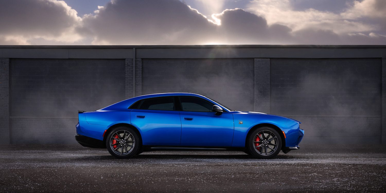 The only four-door muscle car in its class — the 2026 Dodge Charger Daytona Scat Pack Plus shown in Bludicrous exterior color. The only four-door muscle car in its class — the 2026 Dodge Charger Daytona Scat Pack Plus shown in Bludicrous exterior color (image courtesy Dodge)