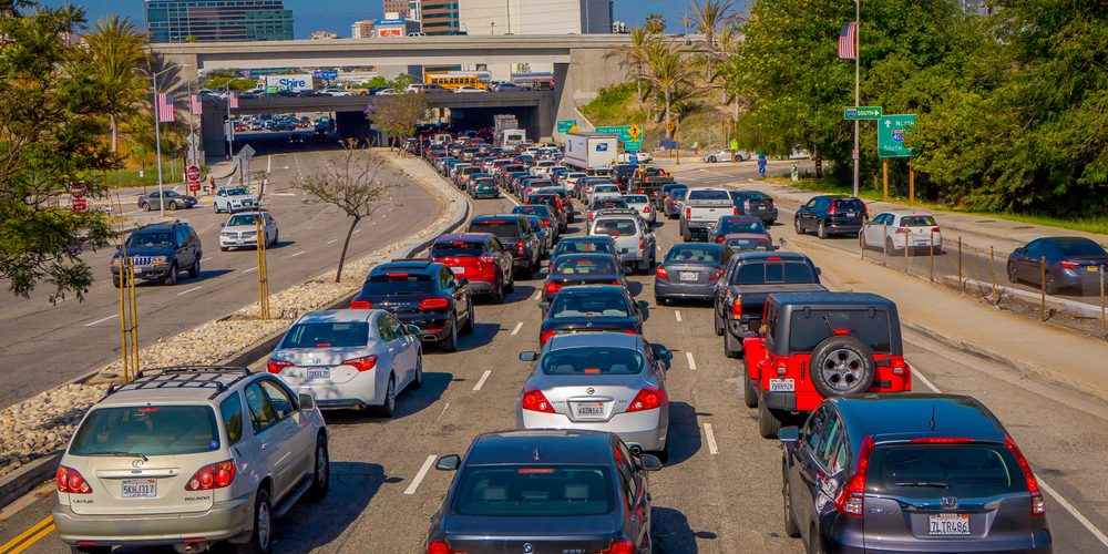 Los Angeles, California, USA, JUNE, 15, 2018: Rush hour with cars and generic vehicles - Traffic jam in Los Angeles downtown, real life transportation concept in Usa. — Photo by pxhidalgo