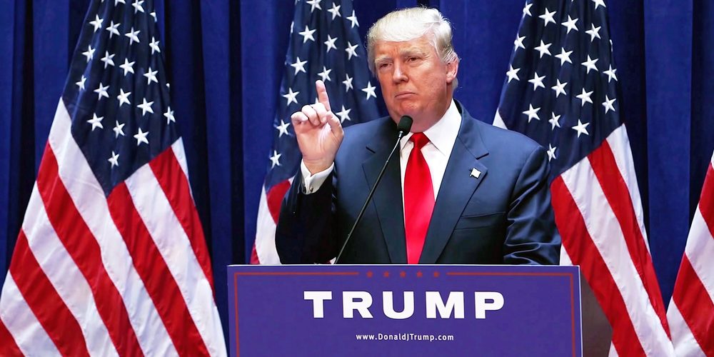 Donald Trump's Presidential Announcement Speech, angry serious look with finger gesture. — Photo by wadiifekar