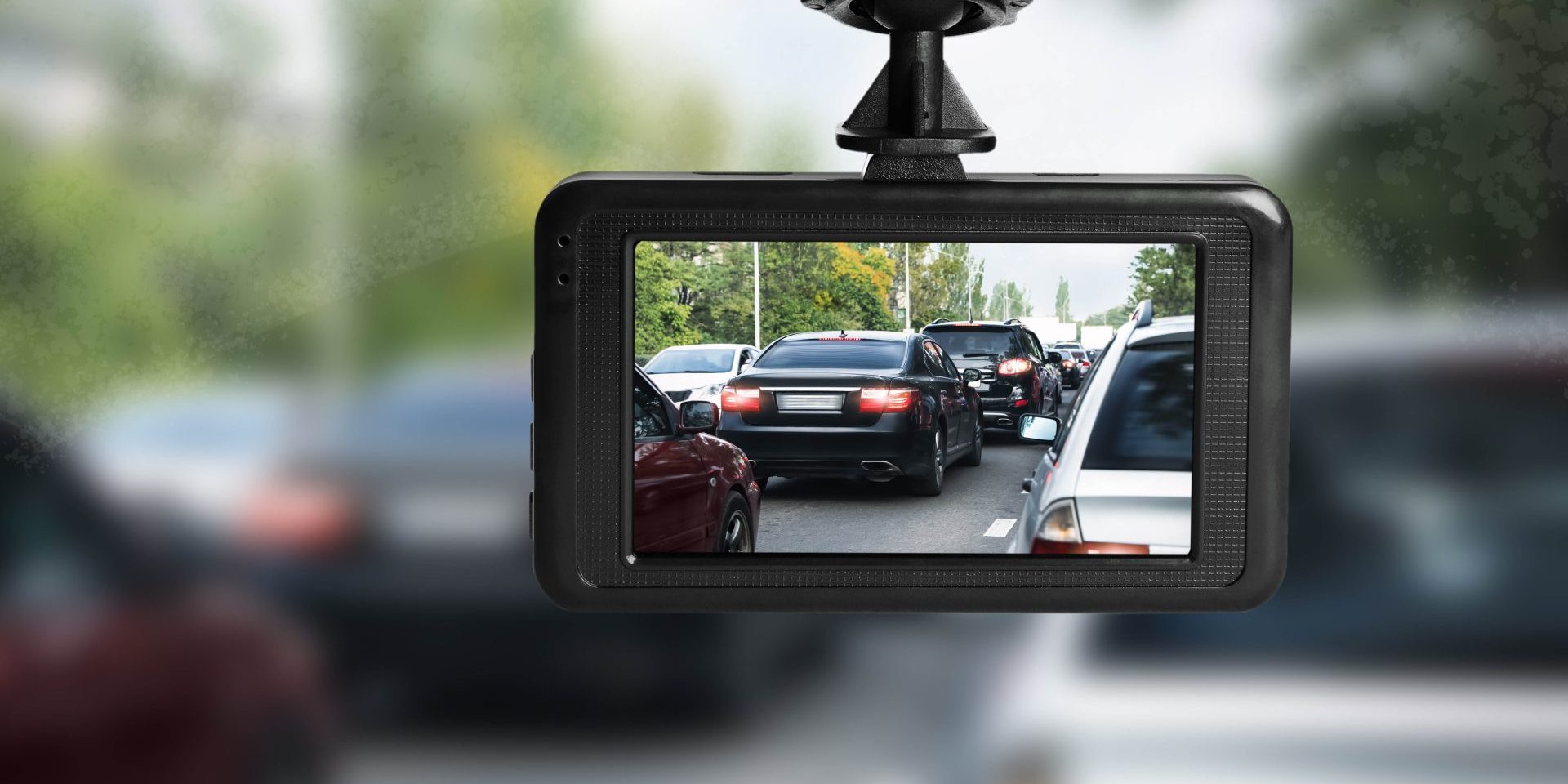 Modern dashboard camera mounted in car, view of road during driving (image courtesy GEM)