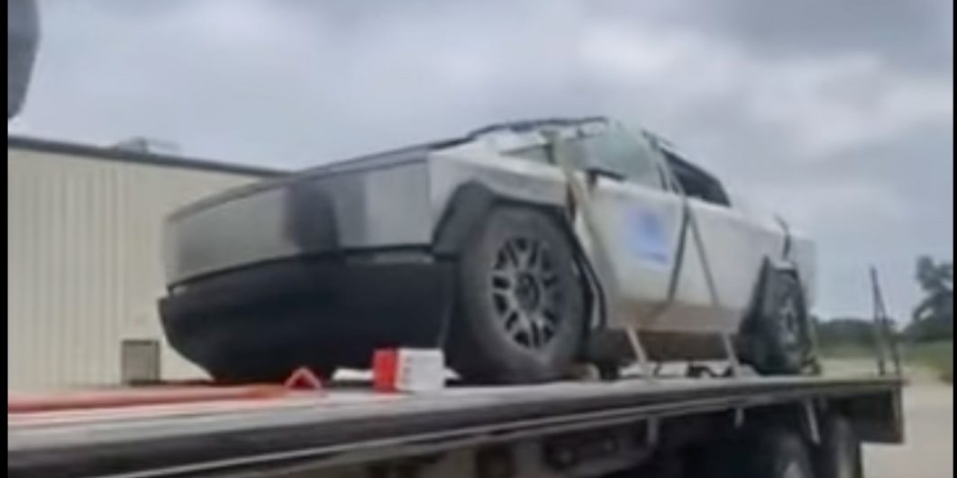 Video shows Tesla Cybertruck after apparent rollover crash